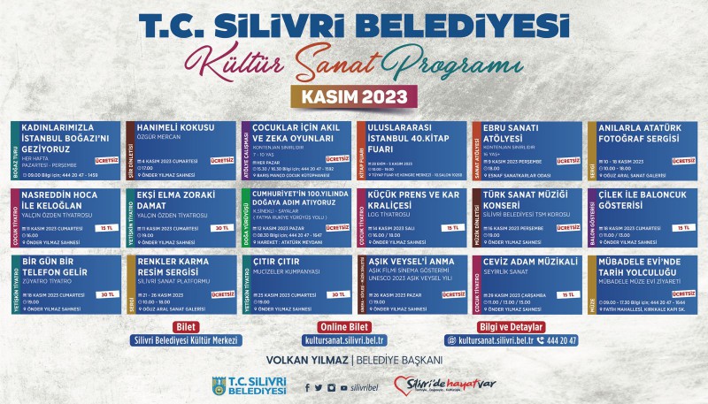 SİLİVRİ BELEDİYESİ KASIM AYI KÜLTÜR SANAT PROGRAMI BELLİ OLDU